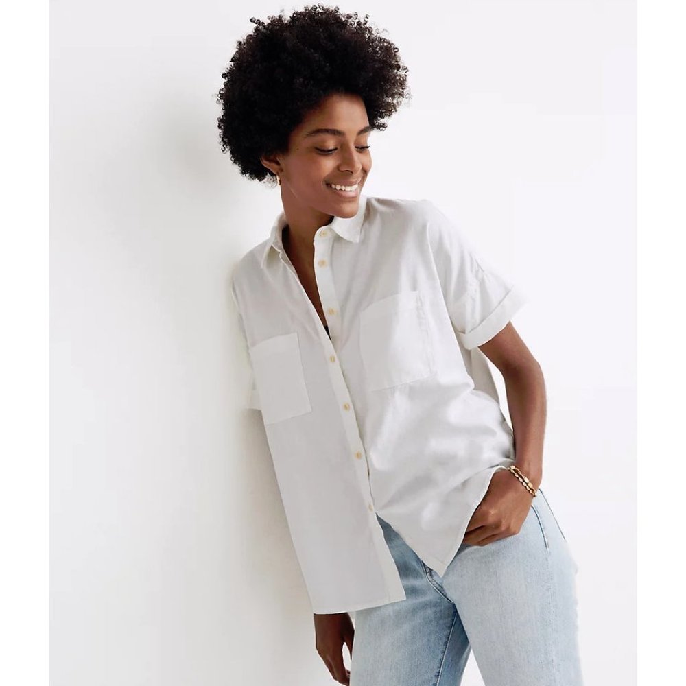 Madewell White Short-Sleeve Button-Down Shirt